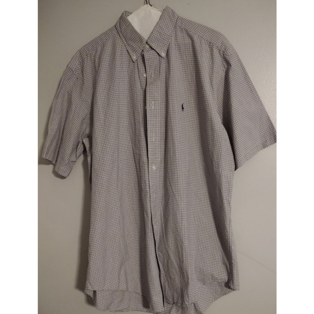 Ralph Lauren Men Large Purple Striped Short Sleeve Button Down Shirt Classic Fit